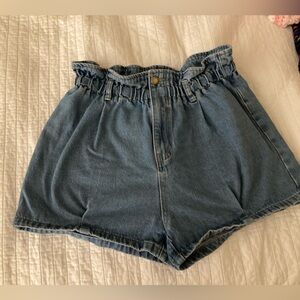 Cider Ruffled Waist Blue Denim Shorts